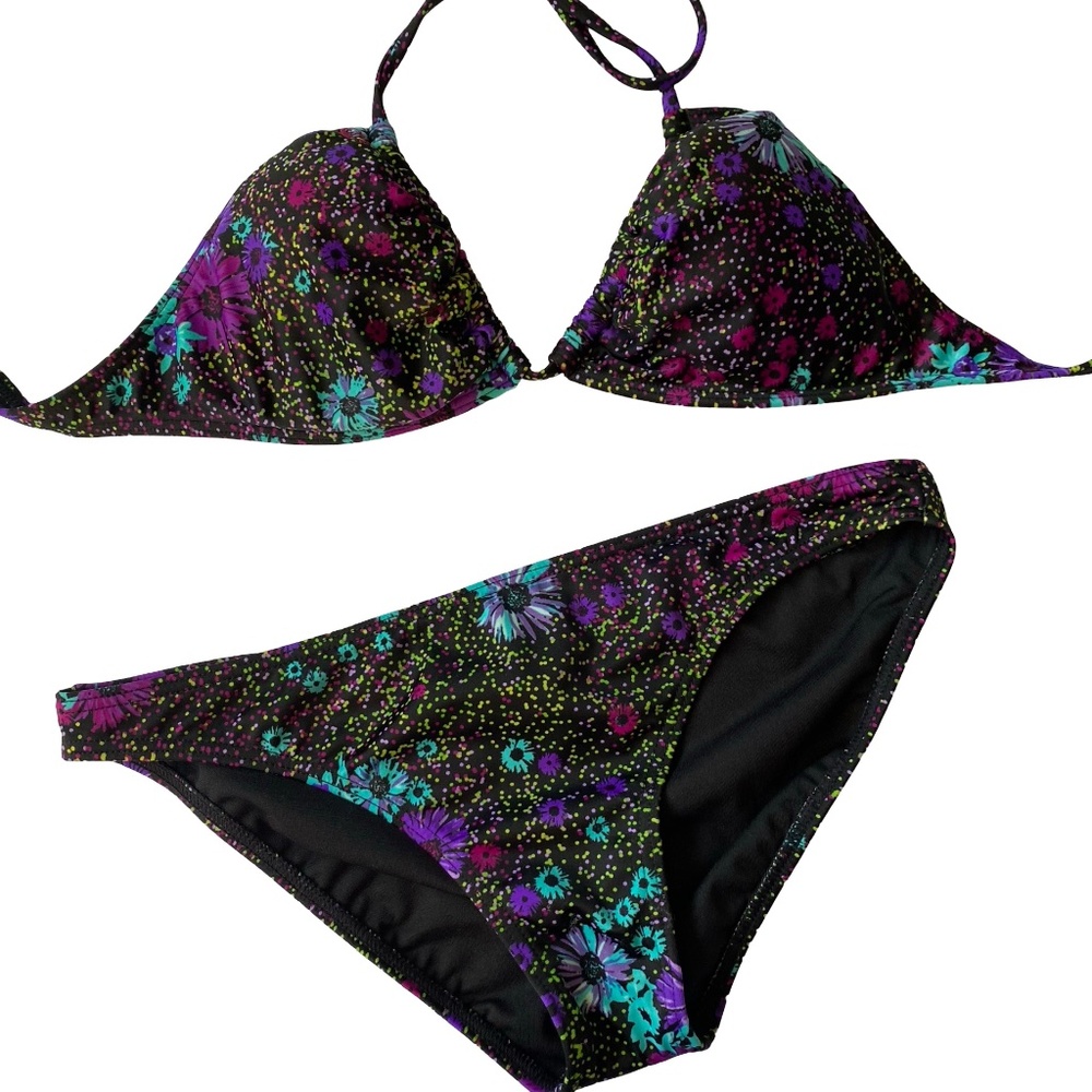 Billabong  Black Floral Colourful Design Bikini. Sz M